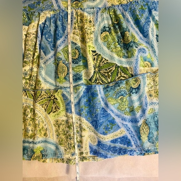 Blue and Green Pleated A-Line Midi Skirt - Picture 3 of 5